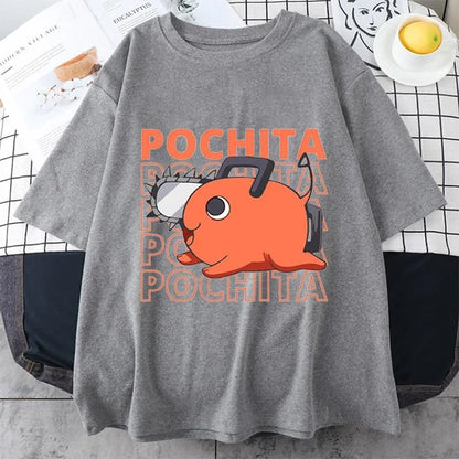 Chainsaw Man Pochita Funny Graphic T-Shirt – Loose Casual Anime Tee