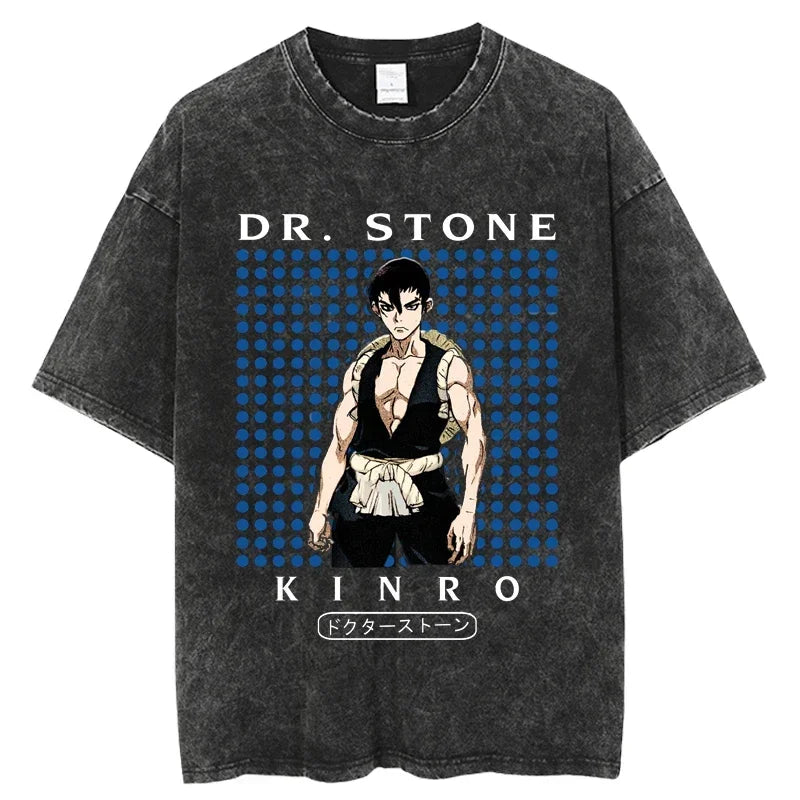 Dr. Stone Senku Ishigami Vintage Washed T-Shirt – Unisex Oversized Harajuku Cotton Graphic Tee