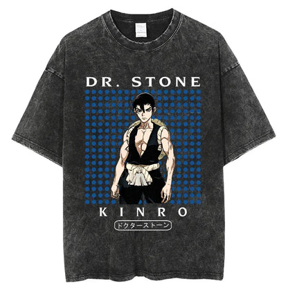 Dr. Stone Senku Ishigami Vintage Washed T-Shirt – Unisex Oversized Harajuku Cotton Graphic Tee