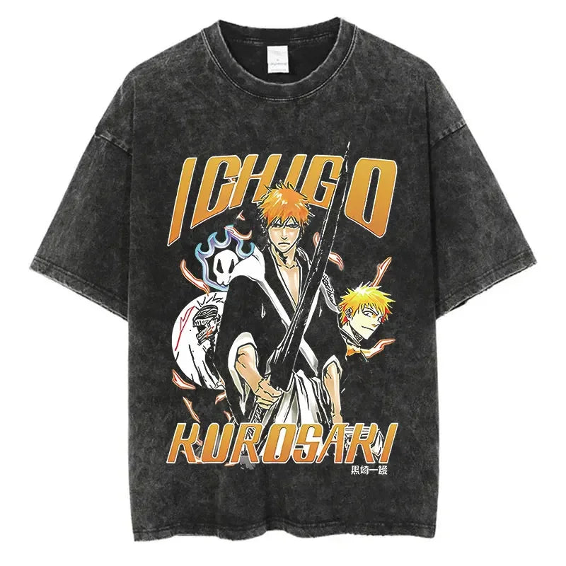 BLEACH Vintage Washed Oversized T-Shirt – Unisex Retro Anime Streetwear Tee