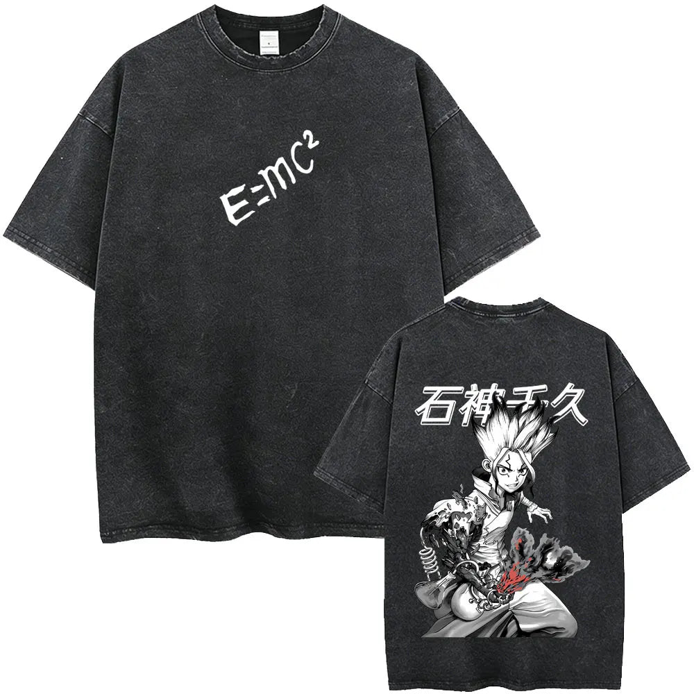 Dr. Stone Senku Ishigami Vintage Washed T-Shirt – Unisex Oversized Manga Graphic Tee
