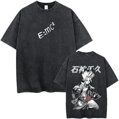 Dr. Stone Senku Ishigami Vintage Washed T-Shirt – Unisex Oversized Manga Graphic Tee