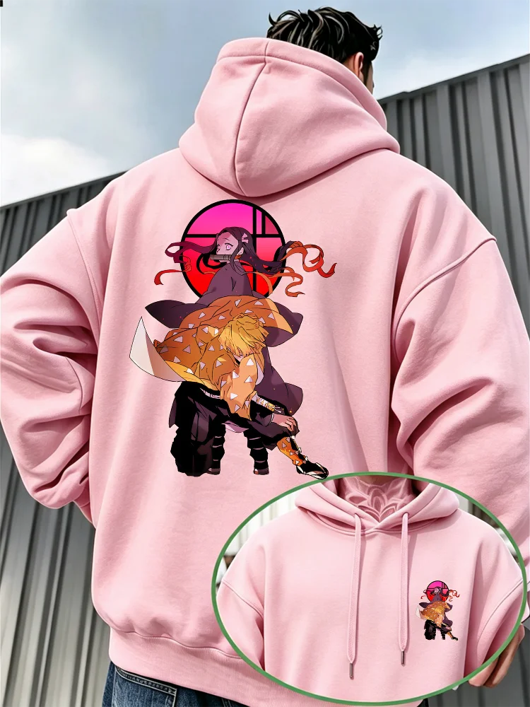 Bandai Demon Slayer Men's Hoodie Japanese Anime Style Fleece Sweatshirt High Quality Warm Autumn Winter Pullover