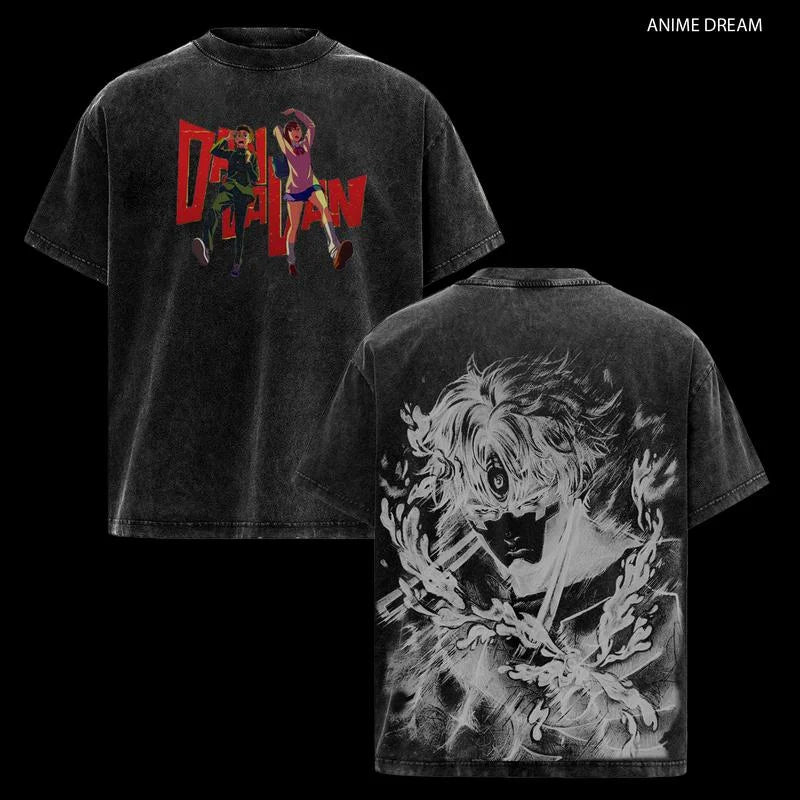 DAN DA DAN Manga Vintage Washed T-Shirt – Oversized Y2K Harajuku Anime Tee