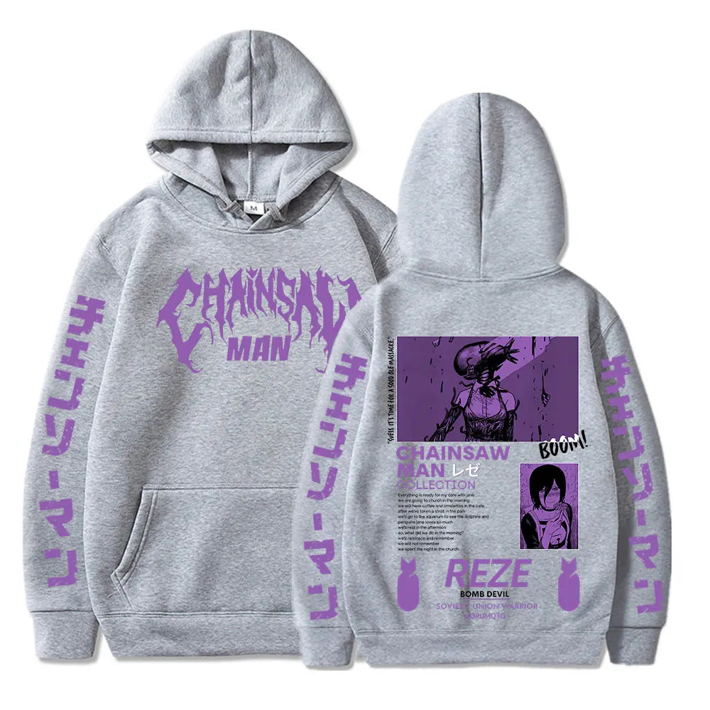 Chainsaw Man Reze Vintage Oversized Hoodie – Unisex Harajuku Manga Streetwear