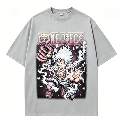 One Piece Gear 5 Luffy Sun God Nika Oversized Graphic Tee Unisex Cotton Anime Streetwear Summer Casual Top