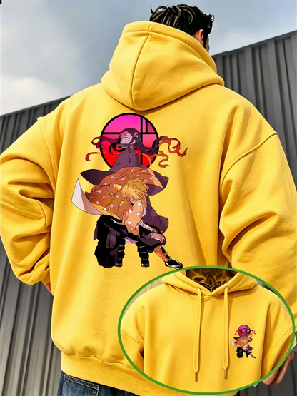 Bandai Demon Slayer Men's Hoodie Japanese Anime Style Fleece Sweatshirt High Quality Warm Autumn Winter Pullover