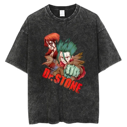 Dr. Stone Senku Ishigami Vintage Washed T-Shirt – Unisex Oversized Harajuku Cotton Graphic Tee