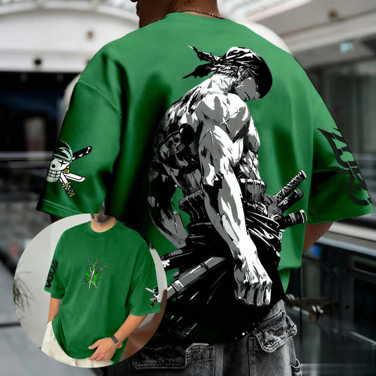 One Piece Roronoa Zoro Vintage Anime Graphic T-Shirt – Oversized Unisex Cotton Streetwear Tee