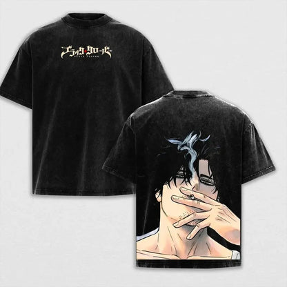 lack Clover Yami Sukehiro Vintage Washed Graphic T-Shirt – Oversized Unisex Cotton Anime Streetwear Tee
