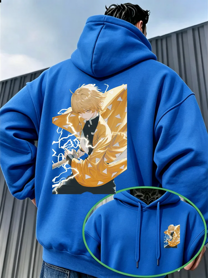 Demon Slayer Zenitsu Agatsuma Fleece Hoodie – Warm Anime Graphic Pullover Sweatshirt