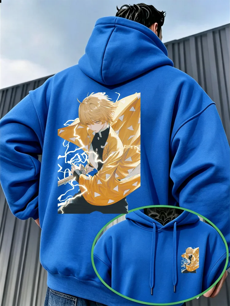 Demon Slayer Zenitsu Agatsuma Fleece Hoodie – Warm Anime Graphic Pullover Sweatshirt