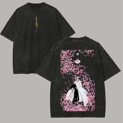 BLEACH Byakuya Kuchiki Vintage Washed T-Shirt – Unisex Harajuku Anime Streetwear Tee