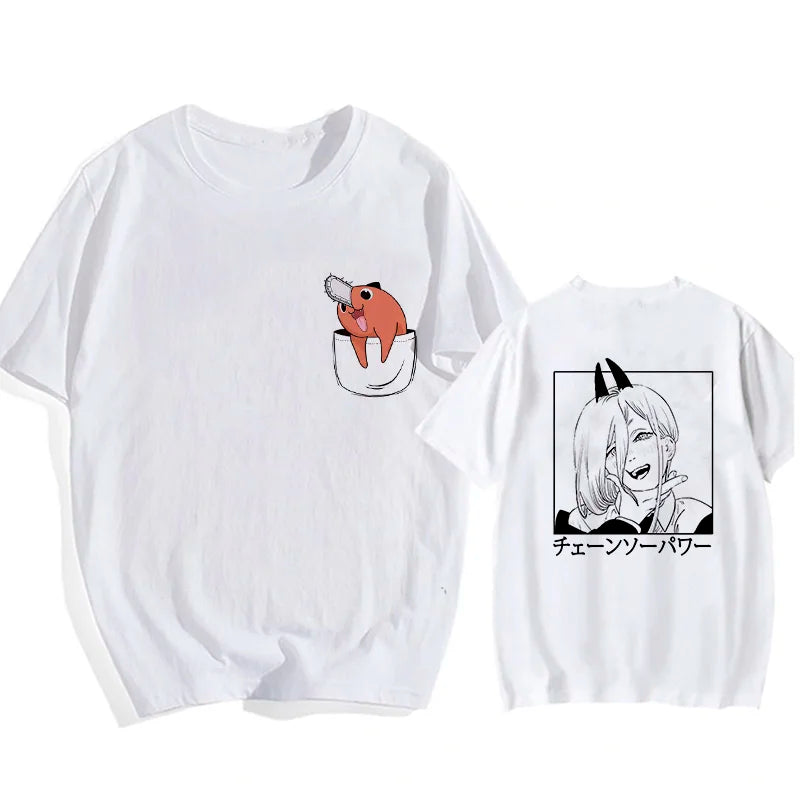 Chainsaw Man 90s Retro Anime T-Shirt – Pochita & Makima Harajuku Graphic Tee
