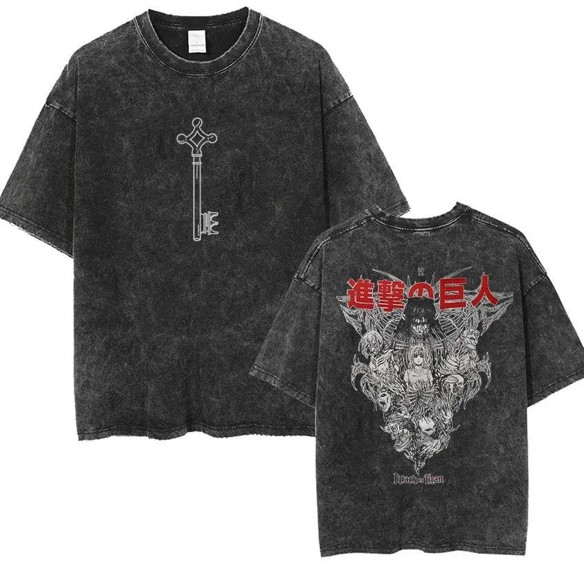 Attack on Titan Vintage Washed Graphic T-Shirt – Oversized Unisex Cotton Anime Streetwear Tee