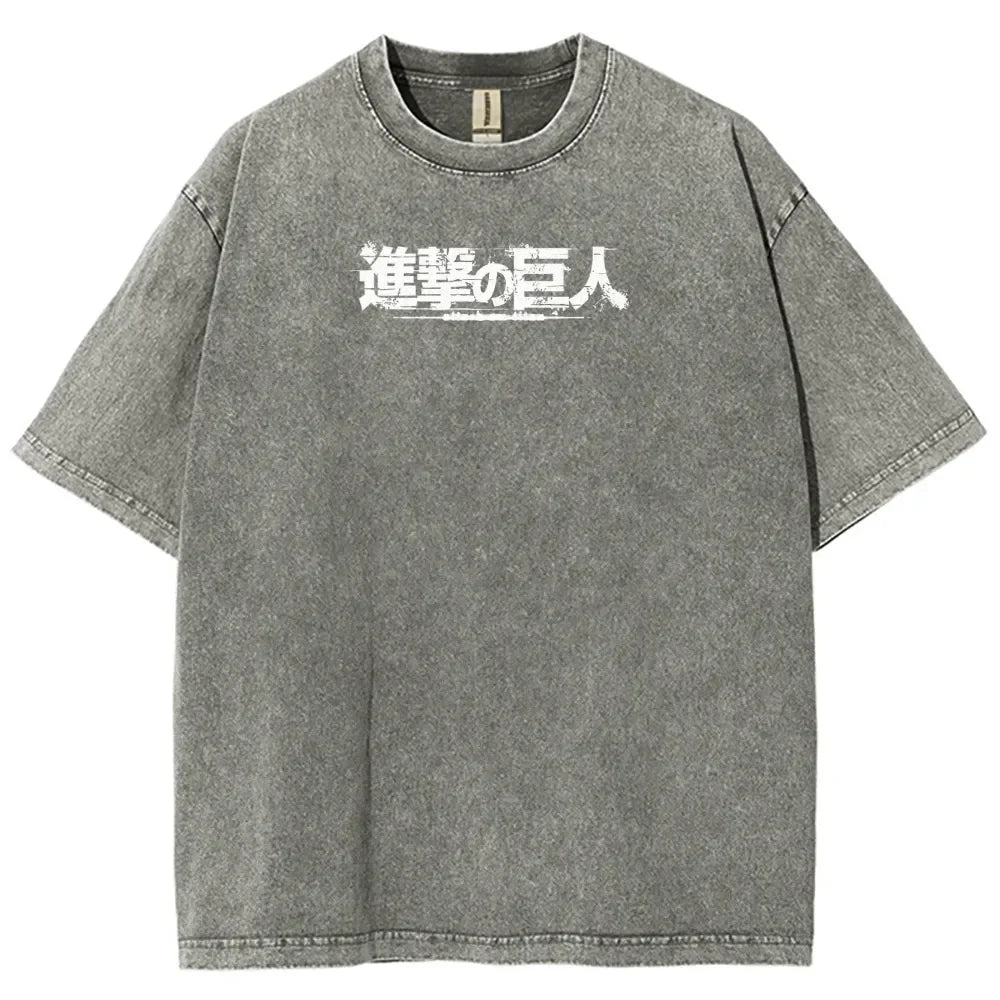 Attack on Titan Eren Jaeger Vintage Washed T-Shirt – Unisex Cotton Anime Graphic Tee
