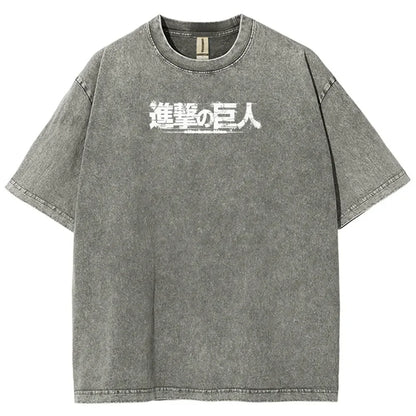 Attack on Titan Eren Jaeger Vintage Washed T-Shirt – Unisex Cotton Anime Graphic Tee