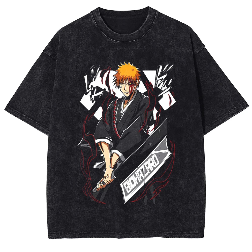 BLEACH Kisuke Urahara Vintage Washed T-Shirt – Manga Harajuku Streetwear Tee