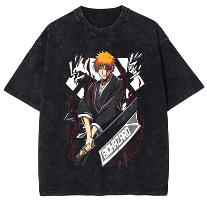 BLEACH Kisuke Urahara Vintage Washed T-Shirt – Manga Harajuku Streetwear Tee