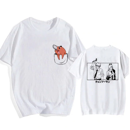Chainsaw Man 90s Retro Anime T-Shirt – Pochita & Makima Harajuku Graphic Tee