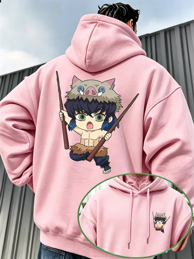 Demon Slayer Inosuke Hashibira Fleece Hoodie – Warm Anime Graphic Pullover Sweatshirt