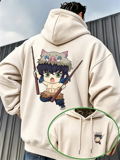 Demon Slayer Inosuke Hashibira Fleece Hoodie – Warm Anime Graphic Pullover Sweatshirt