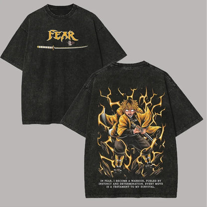 2026 New Demon Slayer Agatsuma Zenitsu Graphic Quality T-Shirt Men and Women Cotton Vintage Washed Print Streetwear Sports Tops