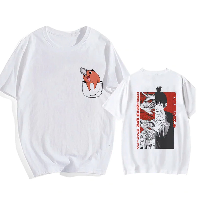 Chainsaw Man 90s Retro Anime T-Shirt – Pochita & Makima Harajuku Graphic Tee