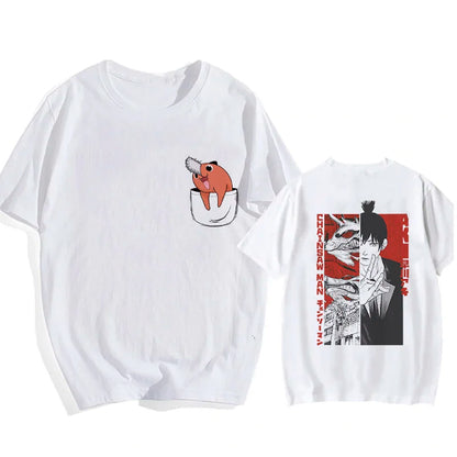 Chainsaw Man 90s Retro Anime T-Shirt – Pochita & Makima Harajuku Graphic Tee