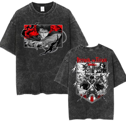 Attack on Titan Vintage Washed Graphic T-Shirt – Oversized Unisex Cotton Anime Streetwear Tee