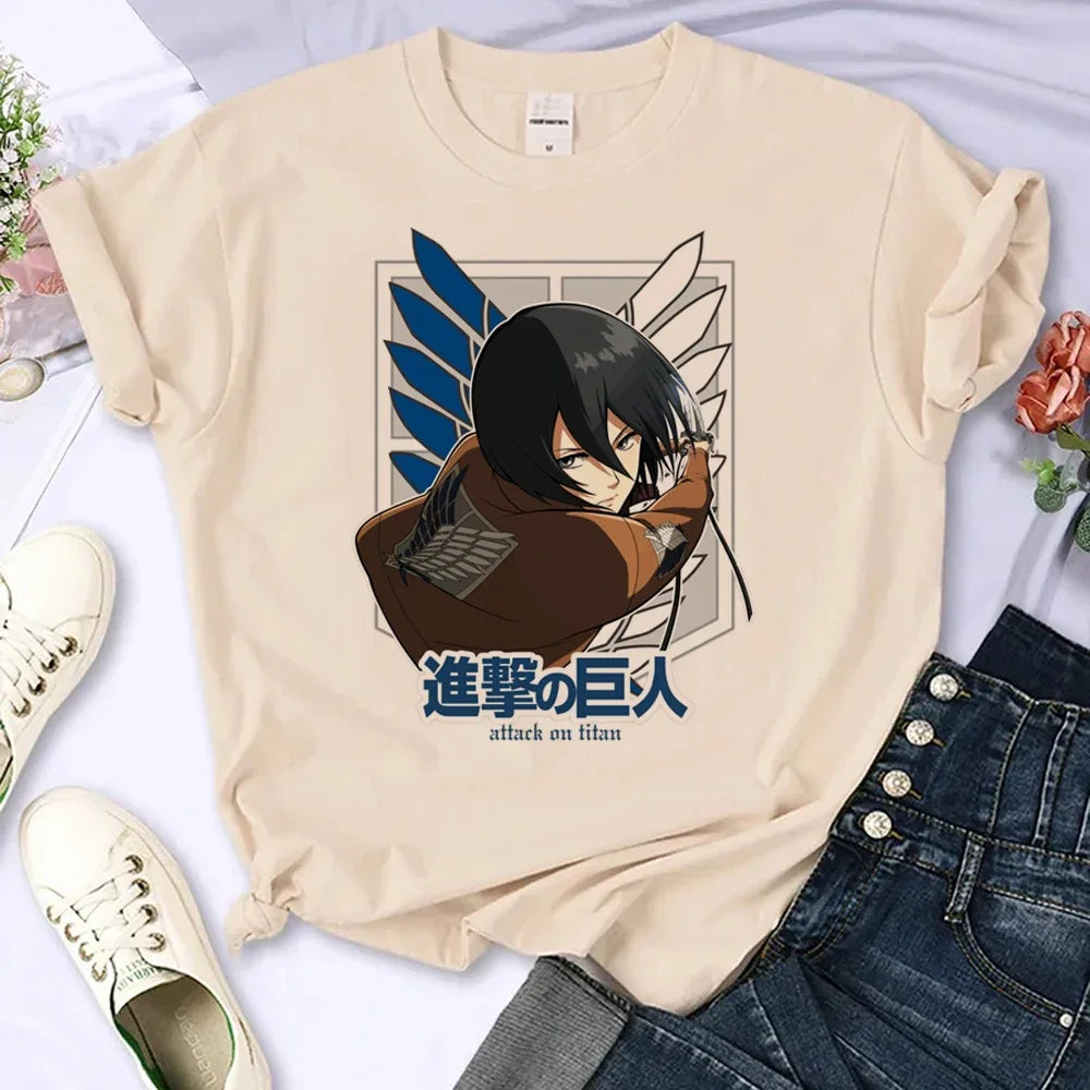 Attack on Titan Eren & Mikasa Graphic T-Shirt – Oversized Unisex Cotton Anime Streetwear Tee Collection