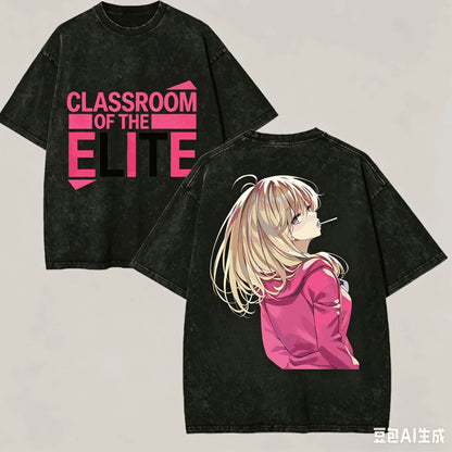 Classroom of the Elite Vintage Washed T-Shirt – Oversized Unisex Harajuku Anime Tee
