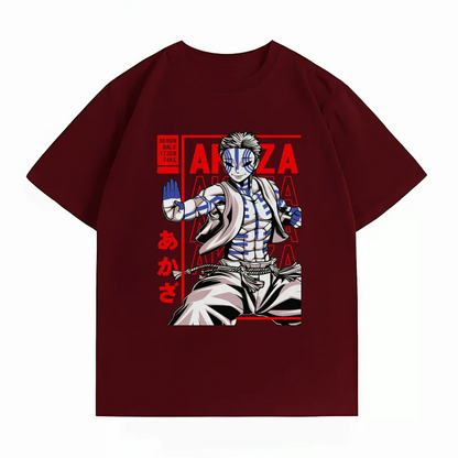 Demon Slayer Akaza Anime T-Shirt – 100% Cotton Casual Graphic Summer Tee