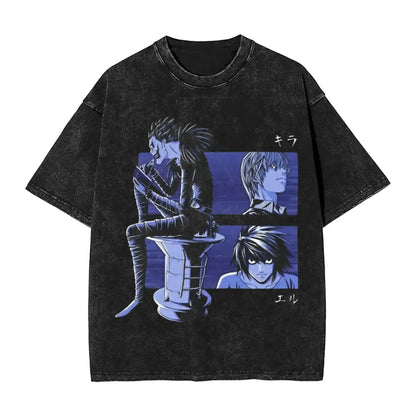 Death Note L Lawliet Vintage Washed T-Shirt – Oversized Manga Graphic Streetwear Tee