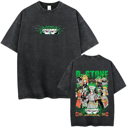 Dr. Stone Senku Ishigami Vintage Washed T-Shirt – Unisex Oversized Manga Graphic Tee