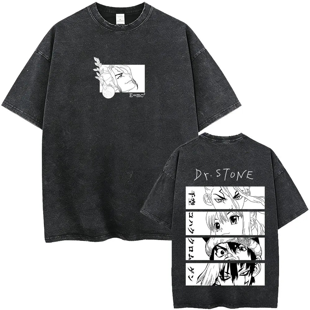 Dr. Stone Senku Ishigami Vintage Washed T-Shirt – Unisex Oversized Manga Graphic Tee