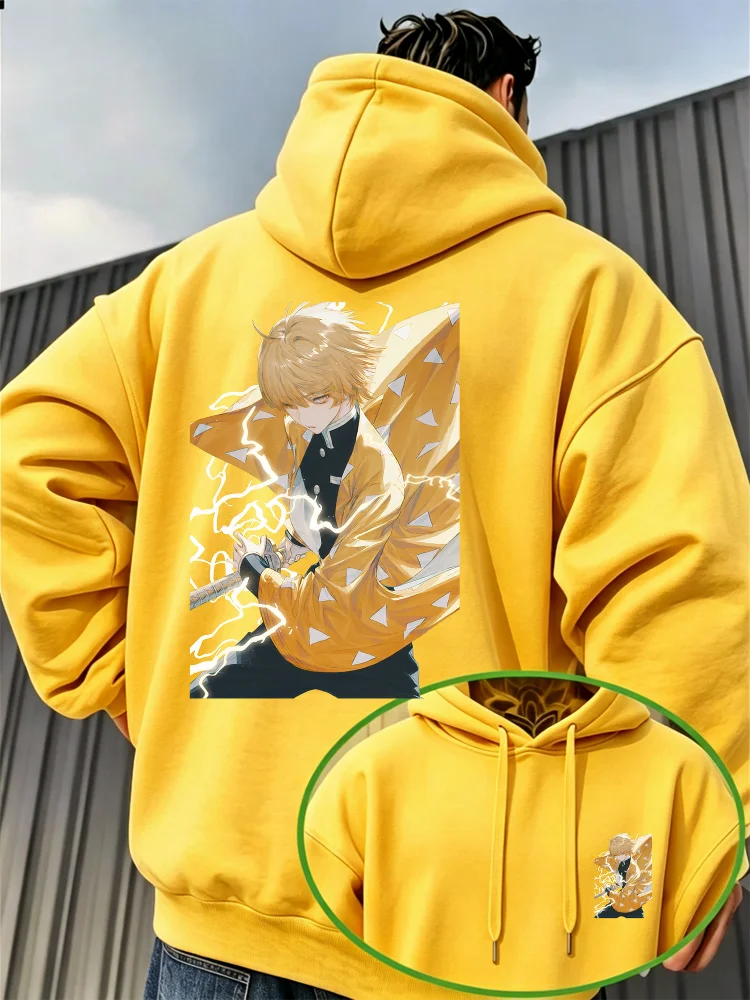 Demon Slayer Zenitsu Agatsuma Fleece Hoodie – Warm Anime Graphic Pullover Sweatshirt