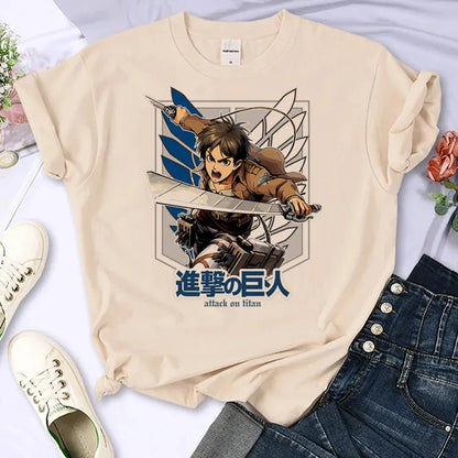 Attack on Titan Eren & Mikasa Graphic T-Shirt – Oversized Unisex Cotton Anime Streetwear Tee Collection