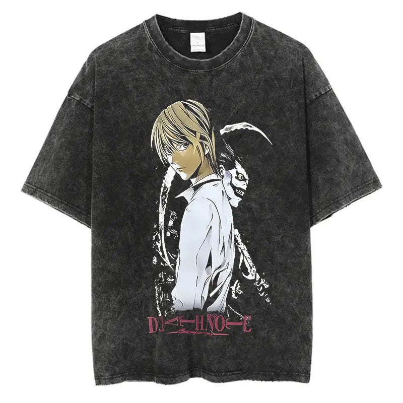 Death Note Vintage Washed T-Shirt – Oversized Unisex Harajuku Anime Tee