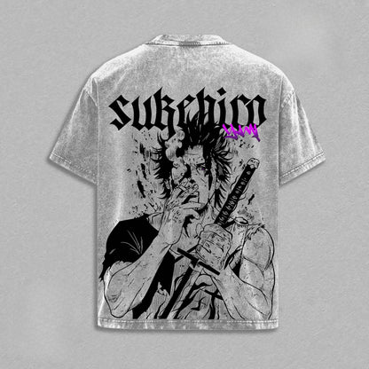 Black Clover Yami Sukehiro Vintage Washed Graphic T-Shirt – Oversized Unisex Cotton Anime Streetwear Tee