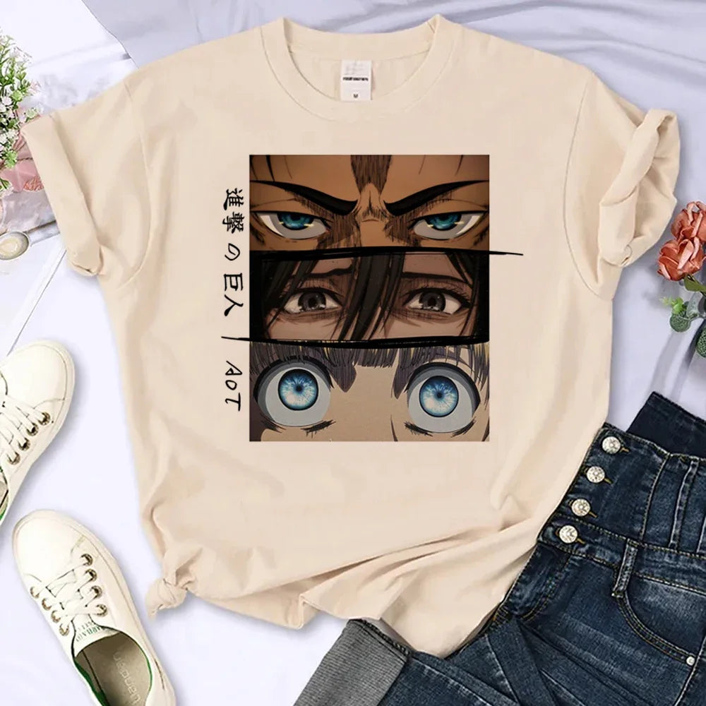Attack on Titan Eren & Mikasa Graphic T-Shirt – Oversized Unisex Cotton Anime Streetwear Tee Collection