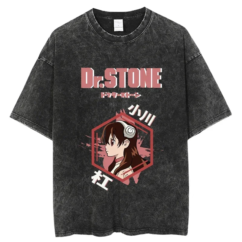 Dr. Stone Senku Ishigami Vintage Washed T-Shirt – Unisex Oversized Harajuku Cotton Graphic Tee