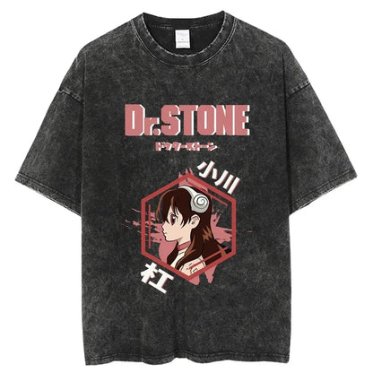 Dr. Stone Senku Ishigami Vintage Washed T-Shirt – Unisex Oversized Harajuku Cotton Graphic Tee