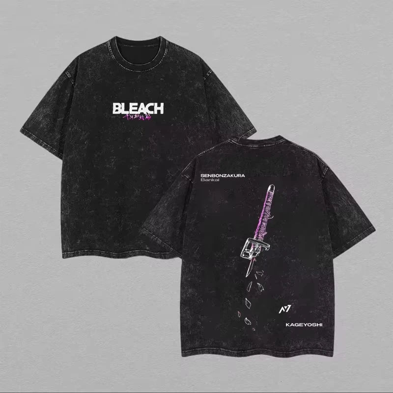 BLEACH Byakuya Kuchiki Vintage Washed T-Shirt – Unisex Harajuku Anime Streetwear Tee