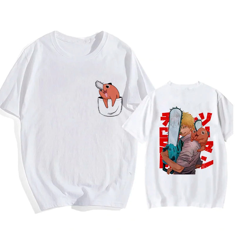 Chainsaw Man 90s Retro Anime T-Shirt – Pochita & Makima Harajuku Graphic Tee