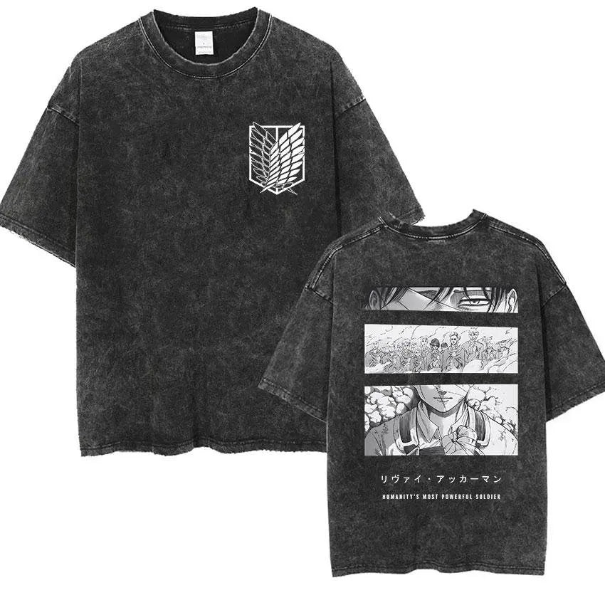 Attack on Titan Vintage Washed Graphic T-Shirt – Oversized Unisex Cotton Anime Streetwear Tee
