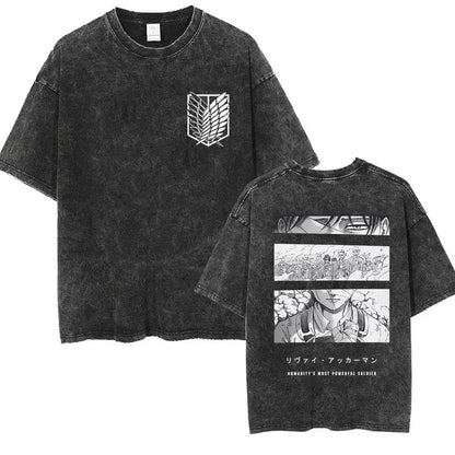 Attack on Titan Vintage Washed Graphic T-Shirt – Oversized Unisex Cotton Anime Streetwear Tee