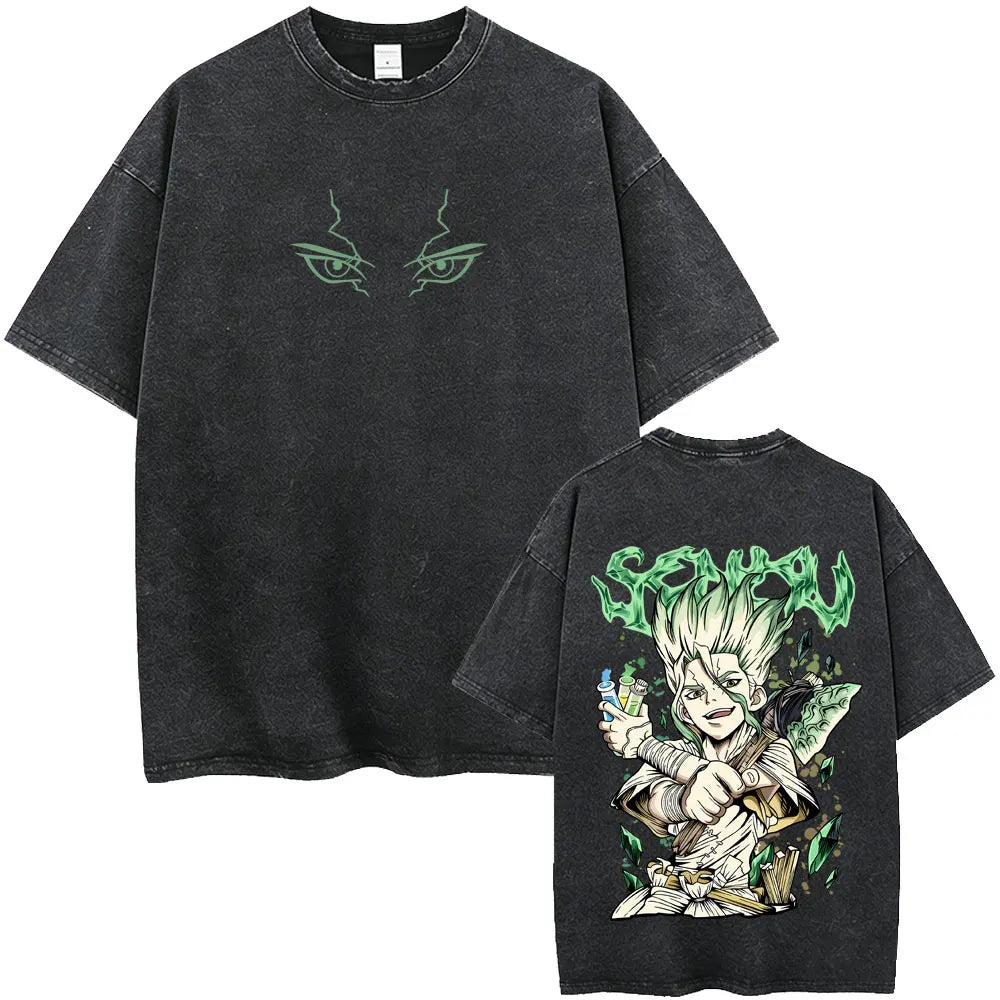 Dr. Stone Senku Ishigami Vintage Washed T-Shirt – Unisex Oversized Manga Graphic Tee