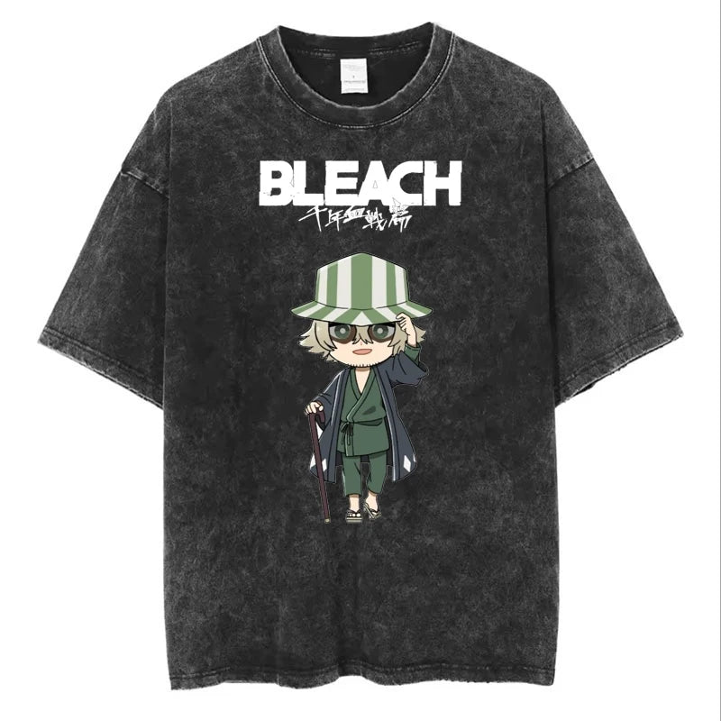BLEACH Kisuke Urahara Vintage Washed T-Shirt – Manga Harajuku Streetwear Tee