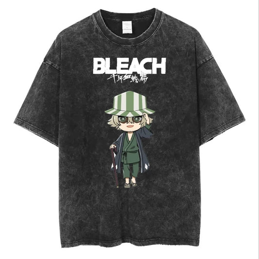 BLEACH Kisuke Urahara Vintage Washed T-Shirt – Manga Harajuku Streetwear Tee